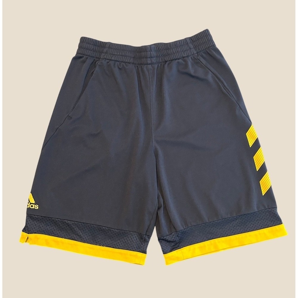 Adidas Navy Blue Yellow Climalite Athletic Basketball Shorts Size L 14/16 1538